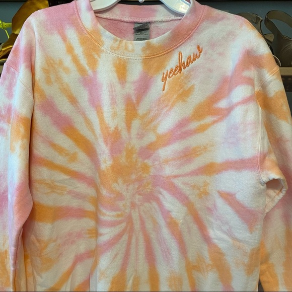 Pink & Orange Tie Dye Embroidery Yeehaw Sweatshirt - Picture 6 of 10